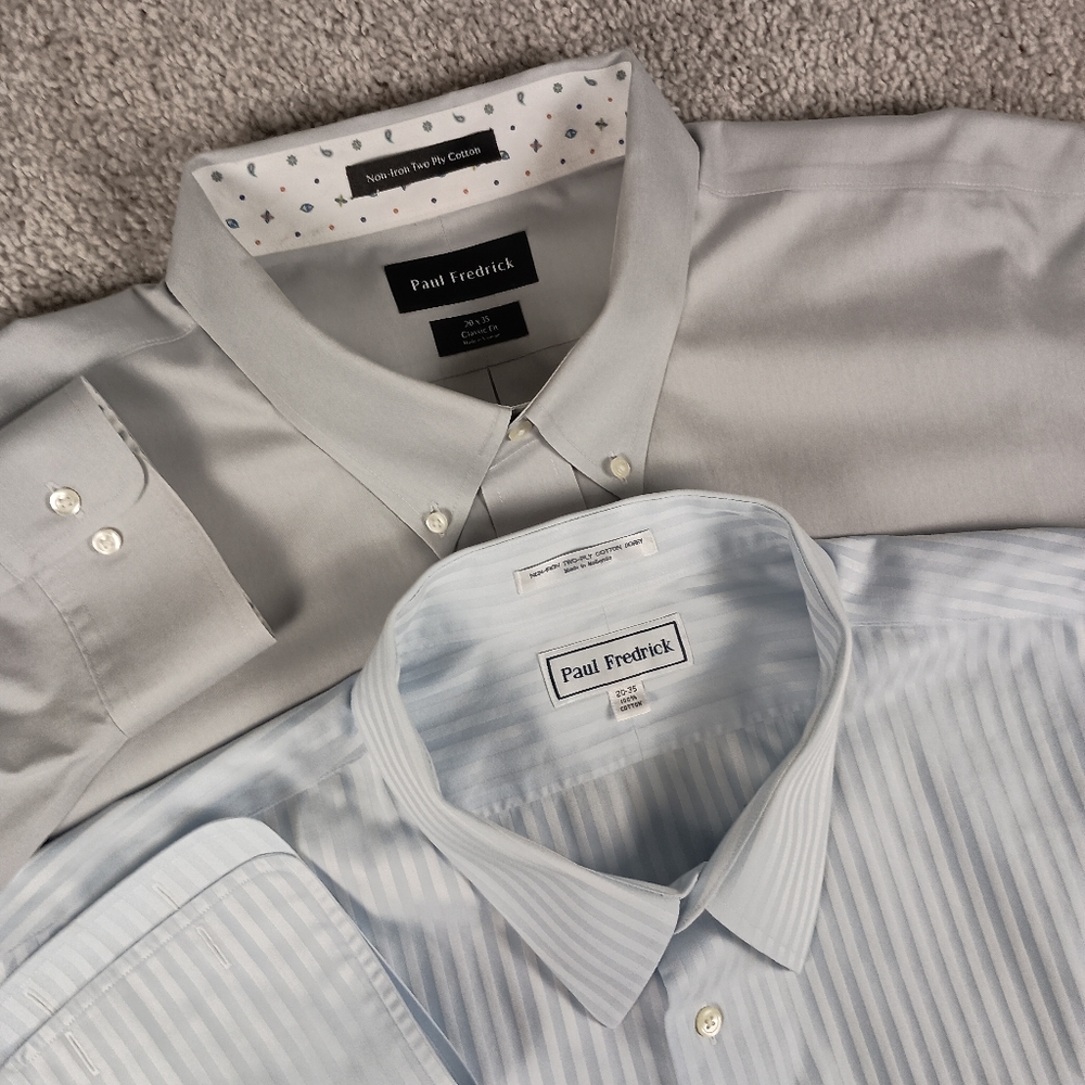 (Lot‎ Of 2) Paul Fredrick 20x35 Non-Iron 2-Ply Cotton Dobby Mens Shirts